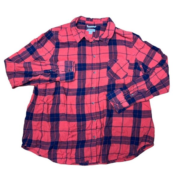 Plaid Merona Mens Red & Blue Button-Up Shirt XXL 100% Cotton Made In India - Picture 1 of 6